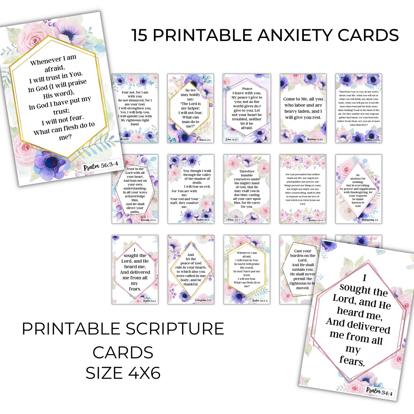 15 Printable Anxiety Scripture Cards *Digital Download*