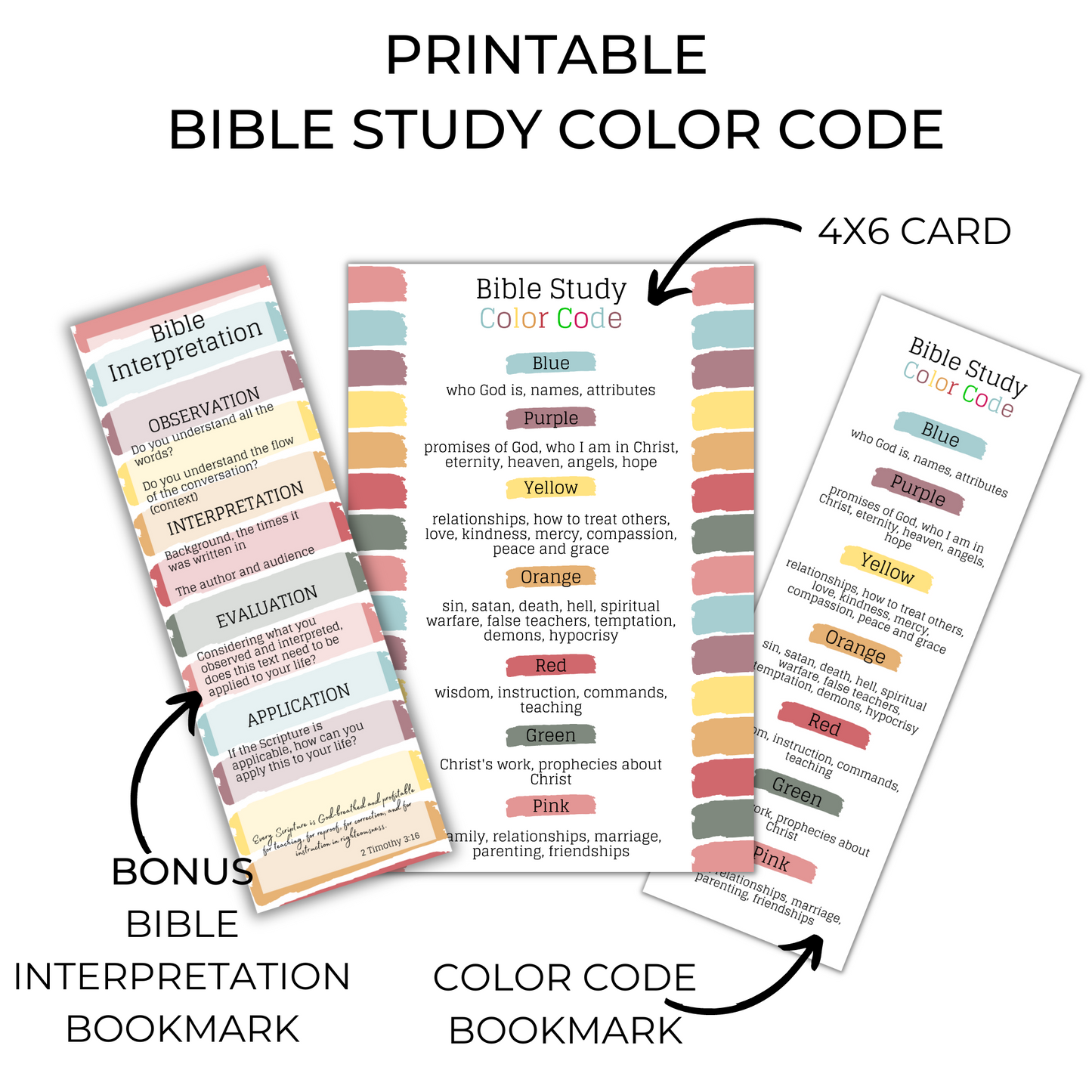 Printable Bible Study Color Code & Bible Study Color Code Bookmark *Digital Download*