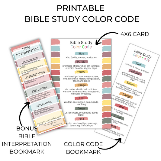 Printable Bible Study Color Code & Bible Study Color Code Bookmark *Digital Download*